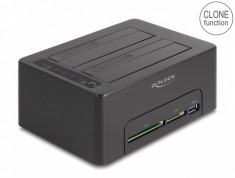 Docking station pentru 2 x SATA HDD/SSD cu Functie Clona + Card Reader + USB-A, Delock 64183