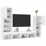 VidaXL Unități de perete TV cu LED-uri, 4 piese, alb, lemn prelucrat