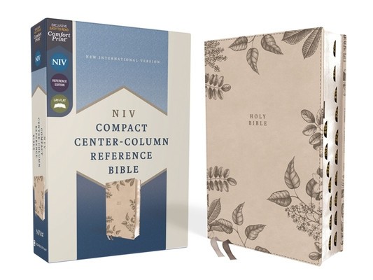 Niv, Compact Center-Column Reference Bible, Leathersoft, Stone, Red Letter, Thumb Indexed, Comfort Print