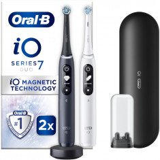 Set 2 x Periuta de dinti electrica Oral-B iO7 cu Tehnologie Magnetica si Micro-Vibratii, Inteligenta artificiala, Display led interactiv, Senzor de pr