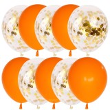 Set 10 Baloane Latex Portocalii cu Confetti Aurii, 30cm, Ropet - Aniversare Copii, Petreceri