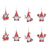 Ornamente Brad Craciun, Gnome, Lemn, 4.5-5.5cm, Set 8 Bucati, Rosu, Oem