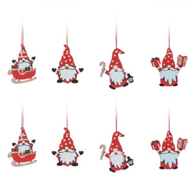 Ornamente Brad Craciun, Gnome, Lemn, 4.5-5.5cm, Set 8 Bucati, Rosu foto