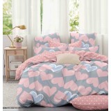 Lenjerie pat single,bumbac finet,4 piese,roz cu inimioare-A752