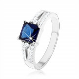 Inel de logodnă, argint 925, pătrat zirconiu albastru, braţe ornate - Marime inel: 54