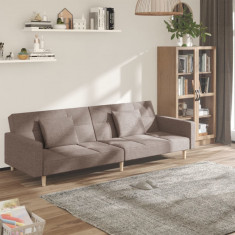 Canapea extensibila cu 2 locuri, 2 perne, gri taupe, textil GartenMobel Dekor