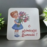 Bază licheni 8 Martie din HDF &ndash; Fetiță cu lalele, 10 cm | Suport cadou personalizat