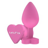 Plug anal TOYJOY Anal Play Booty Sweethearts, cu mesaj &bdquo;Let&rsquo;s Fuck&rdquo; pe baza &icirc;n formă de inimă, diametru 3.5 cm, roz