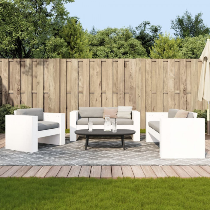 vidaXL Set mobilier relaxare grădină, 2 piese, alb, lemn masiv de pin