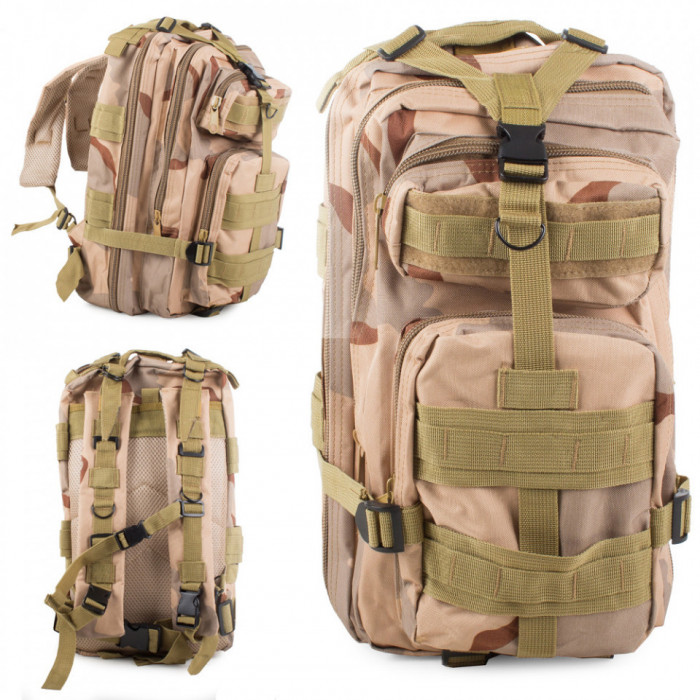 Rucsac tactic militar, Capacitate 30L, Impermeabil, Nuante Bej Camuflaj,