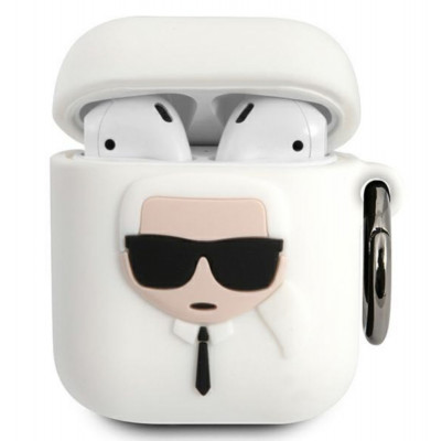 Karl Lagerfeld KLACCSILKKHWH Husa AirPods alb/alb silicon Ikonik foto