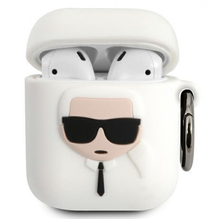 Karl Lagerfeld KLACCSILKKHWH Husa AirPods alb/alb silicon Ikonik