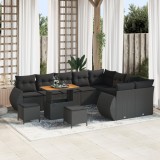 Set de canapea de grădină vidaXL 12 piese cu perne Negru Ratan sintetic Acacia