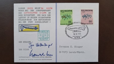 ZEPPELIN 1972 Circ. cu D-LDFM ,autografe,st. inaugurala,vign.wickuler PERFECTA foto