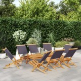Set 8 Scaune Gradina Pliabile vidaXL, Lemn Acacia, Textil Antracit, 41x72x68cm, Rezistente, Exterior, Terasa, Balcon