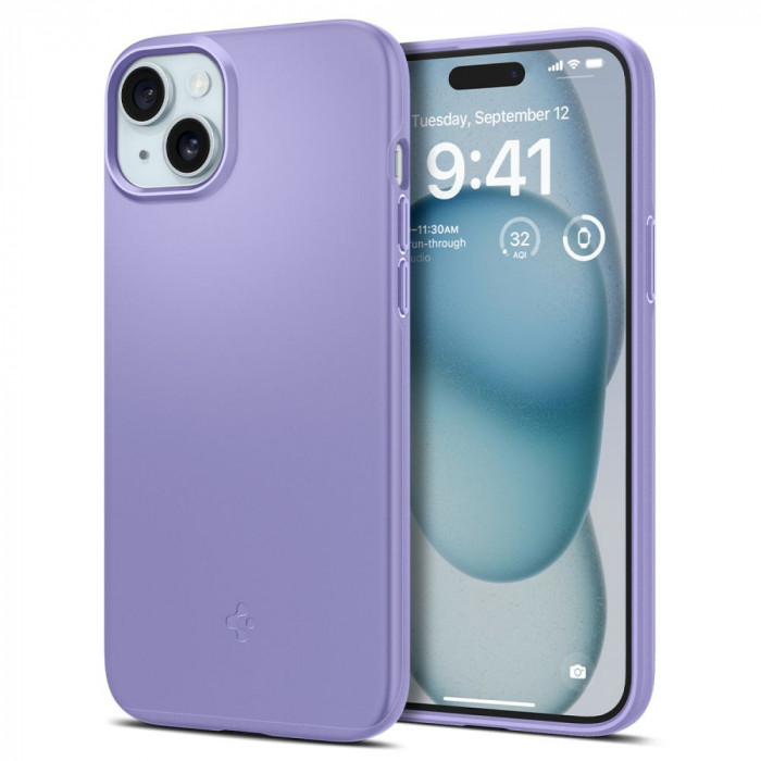 Husa pentru iPhone 15, Spigen Thin Fit, Iris Purple