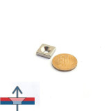 Magnet neodim bloc 15 x 15 x 4 mm cu gaură &icirc;ngropată D4,5 / D9,6