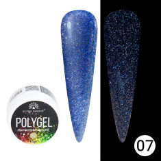 Polygel cu sclipici pentru constructie unghii, Disco Polygel, reflectorizant, 15 g, 07