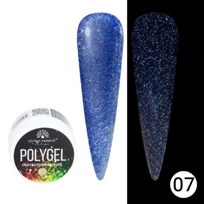 Polygel cu sclipici pentru constructie unghii, Disco Polygel, reflectorizant, 15 g, 07 foto