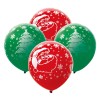 Baloane Latex Petrecere Crăciun, Imprimeu Moș Crăciun și Brad, Set 10 Bucăți, Roșu Verde, 30cm, Oem