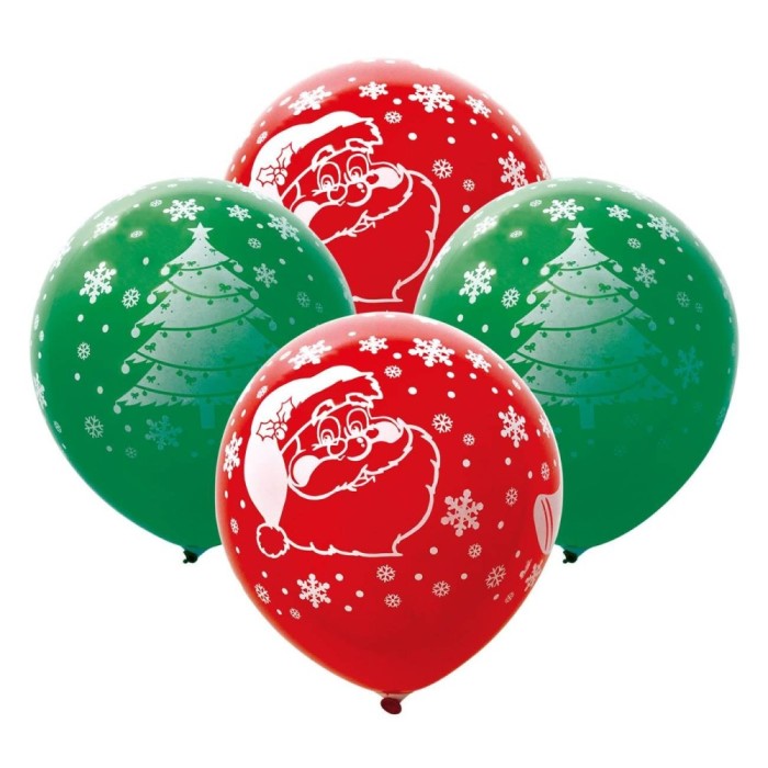 Baloane Latex Petrecere Crăciun, Imprimeu Moș Crăciun și Brad, Set 10 Bucăți, Roșu Verde, 30cm