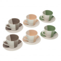 Set 6 cesti cu farfurie pentru cafea Lara, Versa, 9 x 9 x 6.5 cm, ceramica