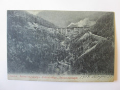 Carte postala circulata 1908 Oravi?a/Oravica(Caras-Severin),tren cu aburi foto