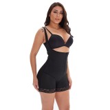 Salopeta Modelatoare Push-Up Fesieri, Dantela Florala, Fermoar, Negru. Body Ultra Modelator Elastic, Bretele Reglabile. Marimi XS-XL