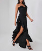 Rochie maxi fara bretele, cu slit, volan si apliatii pene, negru, Shein