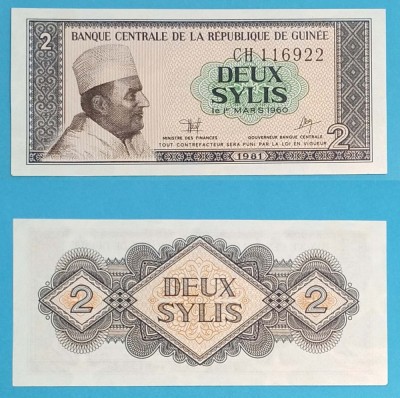 Guineea (p#21) 2 Sylis 1981 UNC &amp;#039;Mohamed V&amp;#039; serie: CH 116922 foto