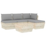 vidaXL Set mobilier grădină din paleți cu perne, 5 piese, lemn molid