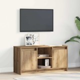 VidaXL Dulap TV cu lumini LED din lemn de stejar Artisan, dimensiuni 100x34x50 cm. E fabricat din lemn ingineresc.
