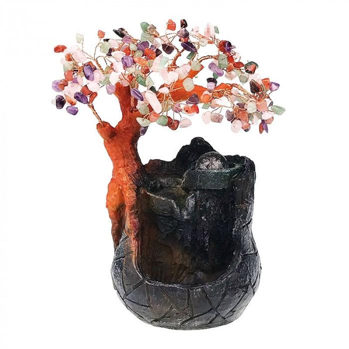 Fantana arteziana, Copac Feng-Shui cu pietre aventurin, Multicolor, 28 cm, 1245H-3