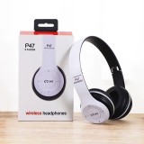 Casti wireless P47, Bluetooth 5.0 + Edr, Stereo, Radio FM, MP3, microfon, alb