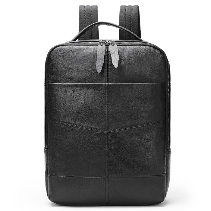 Rucsac piele, BUSY LDY&amp;GTM&reg; Spark, piele naturala premium, unisex, compartiment tableta si laptop, negru