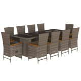 Cumpara ieftin Set mobilier de gradina cu perne, 11 piese, gri, poliratan