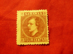 Timbru Sarawak 1875 colonie britanica ,Sir Ch.J.Brooke, val.4C brun fara guma foto