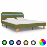 Cadru de pat cu LED-uri, verde, 160 x 200 cm, material textil, Cires, Dublu, Cu polite semirotunde, vidaXL