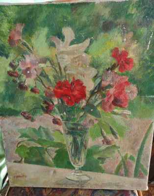 Vaza cu flori ulei pe panza semnat Fernand Blondin pictor cotat foto