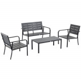 Cumpara ieftin Outsunny Set Mobilier de Grădină 4 Piese, Lamele din Plastic, Culoare Cafea | Aosom Romania