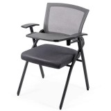 Scaun vizitator HRC 603, cu masuta rabatabila, pliabil, ergonomic, mesh, cadru metalic, 120 kg, negru