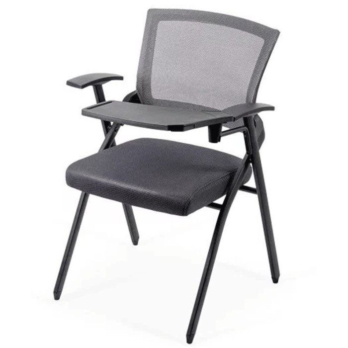 Scaun vizitator HRC 603, cu masuta rabatabila, pliabil, ergonomic, mesh, cadru metalic, 120 kg, negru