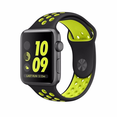 Curea de silicon perforata ceas Apple Watch 5 4 3 2 1 42/44 mm - negru cu verde foto