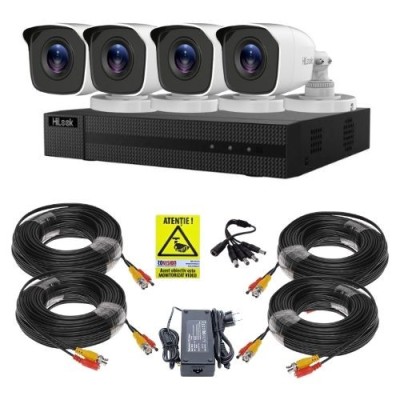 Sistem supraveghere cu detectie vehicul/om Hikvision Hilook, 4 camere 5MP, IR 20m, DVR 4 canale, Vizualizare de pe mobil, Accesorii incluse SafetyGuar foto