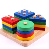 Jucarie Montessori educativa din lemn, sortator forme geometrice, culori rosu, verde, albastru, galben, patrat, rotund, triunghi, dreptunghi