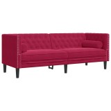 Cumpara ieftin Canapea Chesterfield cu pernute/3 locuri, rosu vin, catifea