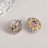 Cumpara ieftin Cercei din Argint 925 Bicolor - Vintage Amethyst Filigree (Clips-surub)