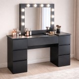 Masa de toaleta/machiaj, negru, cu oglinda si LED-uri, Antonia, 155x42x135 cm