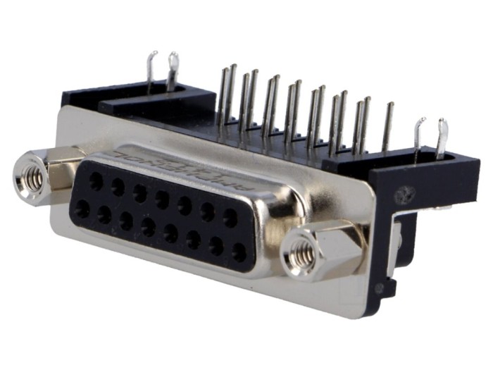 Conector D-Sub 15 pini mamă 90&deg; THT