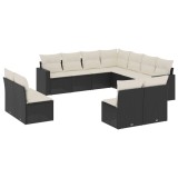 Cumpara ieftin Set canapele de gradina cu perne, 11 piese, negru, poliratan